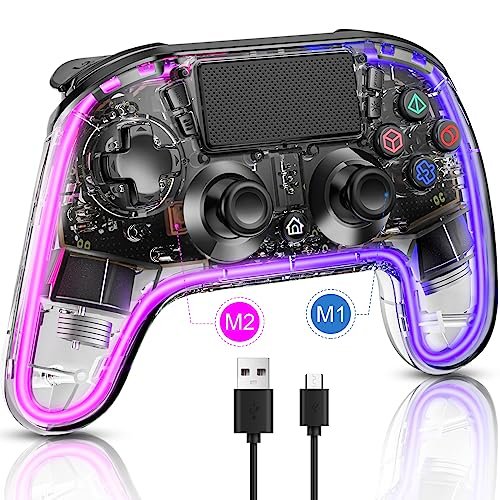 Honghao Controllers For PS4 With Hall Triggers/Programming/8 RGB LED Lights, Wireless Remote Dual P4 Shock Joystick Gamepad Accessories, Customized Controller for PlayStation 4/Slim/Pro/PS4 (Black)