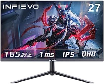 INFIEVO Gaming Monitor 27 Inch QHD 1440P Computer Monitor 165Hz IPS 1ms, FreeSync, Ultra-Thin PC Monitor, VESA Compatible, Tilt Adjustable, Eye Care, HDMI X2 /DP