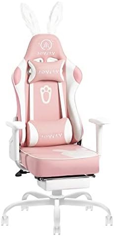 JOYFLY Pink Gaming Chair, Gamer Chair with Footrest for Girls Ergonomic Racing Style Computer PC Office Chair with Bunny Ears for Adults Teens, Headrest and Lumbar Support, 350lbs, Gift, Pink