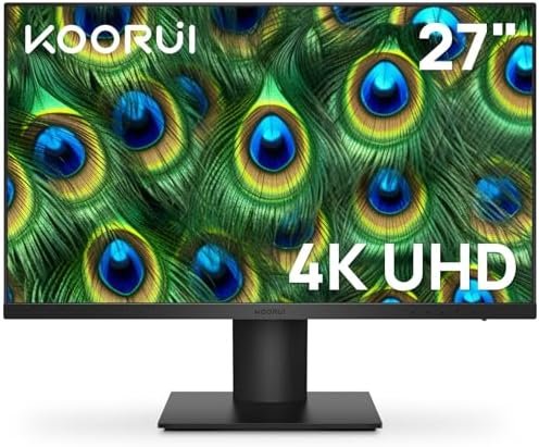 KOORUI 4K Monitor 27 inch 3840 X 2160 UHD Gaming Monitor, IPS with VESA, HDR10, 90% DCI-P3, HDMI, DisplayPort Computer Monitor, Black, N07