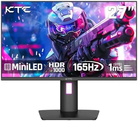 KTC Mini LED Monitor 27 Inch, HDR1000 1440P 165Hz 144Hz Gaming Monitor,Built-in Speakers, Type-C 90W, HDMI/DP/USB,Swivel/Height/Pivot/Tilt Adjustable, VESA, 2K PC Monitor for Gamer & Designer