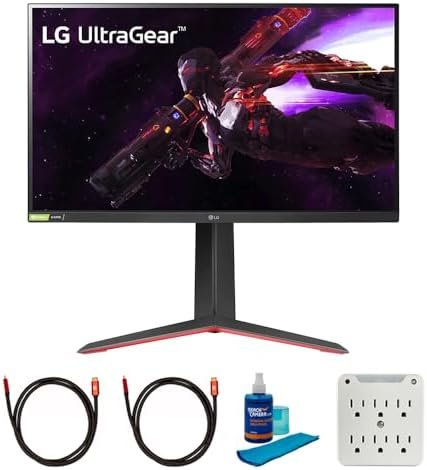 LG 27GP850-B 27 inch Ultragear QHD 2560 x 1440 Nano IPS Gaming Monitor + AMD FreeSync Bundle with 2X 6FT Universal 4K HDMI 2.0 Cable, Universal Screen Cleaner and 6-Outlet Surge Adapter