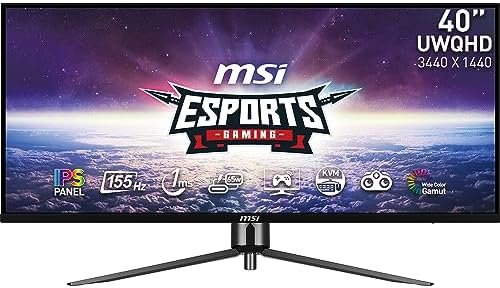 MSI MAG401QR, 40″ Gaming Monitor, 3440 x 1440(UWQHD), IPS, 155Hz, FreeSync Premium, HDR400, HDMI, Displayport, USB C, Tilt,Black