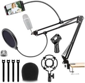 Microphone Arm Stand, Upgraded Kits Adjustable Mic Stand Desk Suspension Heavy-Duty Scissor Arm Mic Boom Arm for B Y, Snowball&Other Mics for Professional Streaming,Voice-Over,Recording,Games