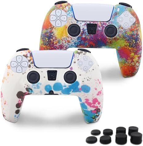 Miruchertter PS5 Silicone Controller Skin 2 Pack Anti-Slip Silicone Protector Sleeve Cover Case for Playstation 5 with 8 Thumb Grip Caps PS5 Controller Accessories Grip Cover, Colorful