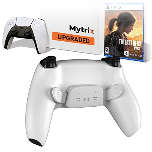 Mytrix Customized Controller with 2 Remappable Paddles for PlayStation 5 (PS5), Programmable Back Buttons with Fast Turbo Auto-Fire, 3 Setup Saving Slots Onboard Switch – White, with TLOU Part 1