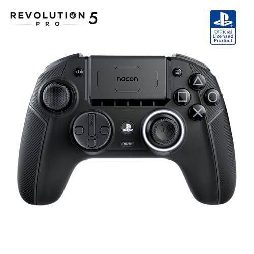 NACON Revolution 5 Pro Officially Licensed PlayStation Wireless Gaming Controller for PS5 / PS4 / PC – Hall Effect, Trigger Stops, Mappable Buttons, Bluetooth Audio – Triple Black