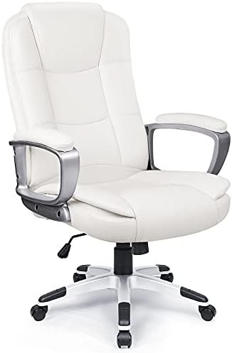 OFIKA Office Chair Computer Desk Chair Gaming – Ergonomic High Back Cushion Lumbar Support with Wheels Comfortable Black Leather Racing Seat Adjustable Swivel Rolling Home Executive (White)