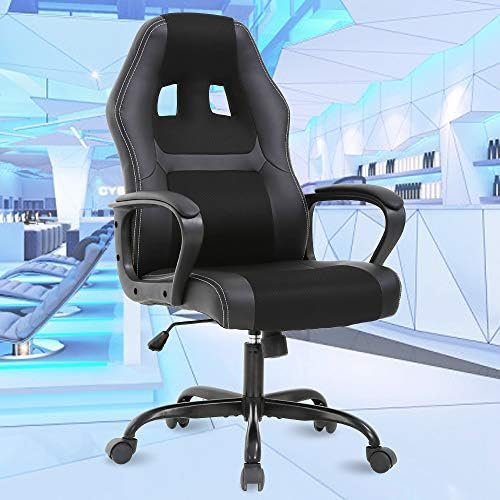 Office Chair Gaming Chair Desk Chair Ergonomic Computer High Back Rolling Executive Chair with Lumbar Support and Comfort Armrest Swivel PU Leather Task Cheap Office Chair for Men Women, Black