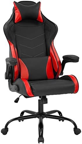 PC Gaming Chair Office Chair Computer Chair with Lumbar Support Headrest Flip up Armrest Task Rolling Swivel Ergonomic Adjustable Racing Desk Chair for Adults Gamer (Red)