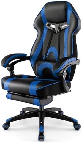 POWERSTONE Gaming Chair – Racing Style Office Computer Chair with Footrest Ergonomic Video Gaming Chair High-Back Reclining Game Chair Adjustable Swivel Gamer Chair for Adults Boys Blue