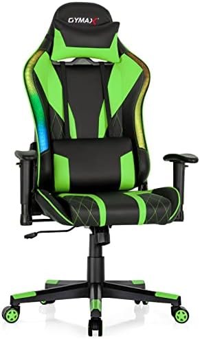 POWERSTONE RGB Gaming Chair Racing Ergonomic Gaming Chair for Adults Computer Chair High Back Office Desk Chair Gamer Chair with Adjustable Lumbar Support and Armrest (Green)