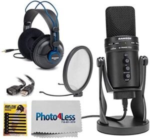 Samson G-Track Pro USB 24-bit Studio Condenser Mic with Studio Reference Headphones + Audio Interface Pop Filter + USB Cable + Rip-Tie + Cleaning Cloth