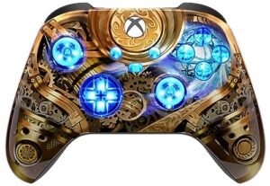 Silent Modz Custom Modded Controller 7 LED Colors Trigger Stopper w/Pro Grips compatible with Xbox Series S, Xbox Series X, Xbox One, and Windows (Steampunk)