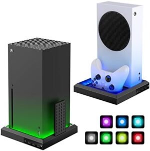 Stand for Xbox Series X/S Console with 3 USB Ports Hub,MENEEA Colorful Light Base with 7 Colors 10 Effects, Accessories for Xbox Series X/S