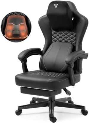 Vigosit Gaming Chair with Heated Massage Lumbar Support, Ergonomic Gaming Computer Chair with Pocket Spring Cushion and Footrest, Recliner High Back PC Chair for Adult, 330lbs, Black