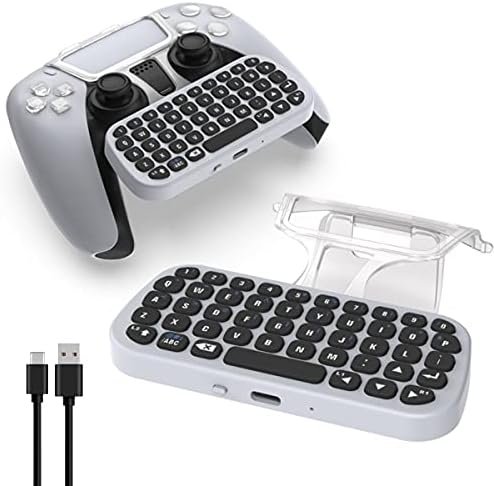 Wireless Controller Keyboard for PS5, Rechargeable Bluetooth Keyboard Gamepad Online Gaming 47 Key Message Chatpad Keypad with Controller Holder Clip & Type C Charger Cable for Playstation 5 Dualsense