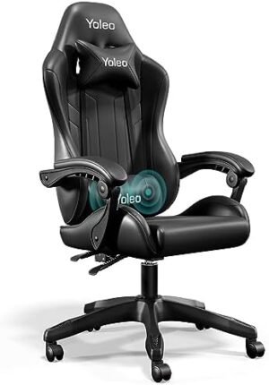 YOLEO Gaming Chair, Ergonomic Computer Chair with Massage Lumbar Support & Padded Armrest, Swivel Video Game Chair, 90°-135° Tilt, Height-Adjustable, Black