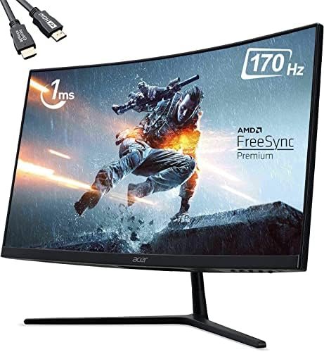 acer 23.6″ FHD 1200R Curved Widescreen VA Gaming Monitor, 170Hz Refresh Rate, 1ms (VRB), AMD FreeSync Premium, 178° Wide View Angle, Zero-Frame, 2 x HDMI Ports & 1 x Display Port w/HDMI Cable