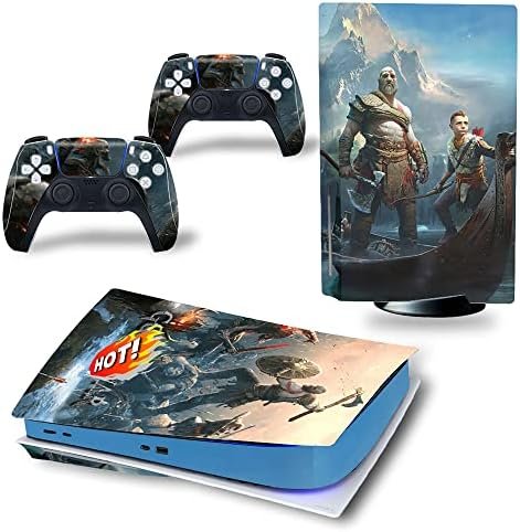 rilixuy Games Skin Stickers Cover for Playstation 5 Console,Ps5 Dualsense Controller Decal,Durable,Scratch Resistant,Bubble-Free,Compatible with Playstation 5 Disk-god-5