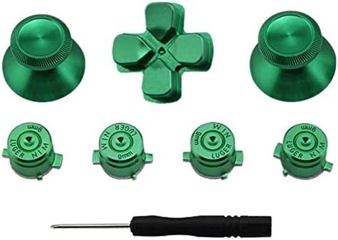 Metal Analog Bullet Buttons ABXY Buttons + ThumbStick Caps Joystick Thumb Grip + D-pad Repair Buttons for Playstation 4 PS4 Slim Pro Gamepad Controller (Green)