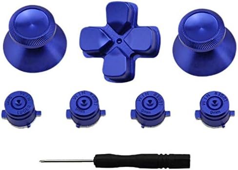 Metal Analog Bullet Buttons ABXY Buttons + ThumbStick Caps Joystick Thumb Grip + D-pad Repair Buttons for Playstation 4 PS4 Slim Pro Gamepad Controller (Blue)