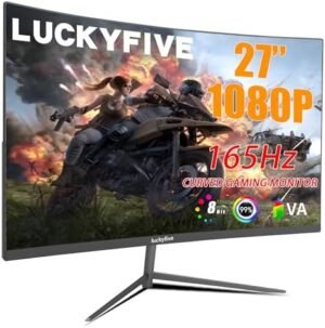 27 Inch 1080P Curved Computer Monitor, 165Hz Gaming Monitor with Built-in Speaker, 1ms VA Display Tilt Adjustment, VESA Mountable, Support HDMI and Display Port