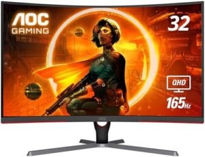 AOC CQ32G3SE 32″ Curved Frameless Gaming Monitor 2K QHD, 1000R Curved VA, 1ms, 165Hz, AMD FreeSync Premium, Black, Refurbished (Renewed)