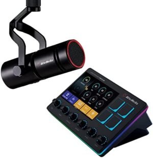 AVerMedia Live Streamer AX310 Creator’s Control Center + Live Steamer MIC 330 Dynamic Microphone. Content creator live streaming and broadcasting bundle