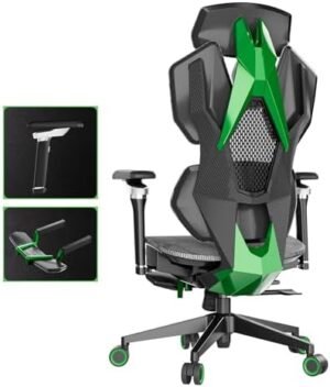 Big and Tall Ergonomic Gaming Chair with Folding Footrest, High Back Game Chair Reclining Gamer Chair with Adjustable Lumbar Support & 6D Armrests, Seat-Slide, Mamba Green