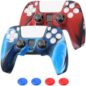 Controller Skin Compatible with PS5, 2 Pack Anti-Slip Silicone Camo Gamepad Cover Case Compatible with Playstation 5 Accessories Joystick Protectors with 4 Thunb Grip Caps