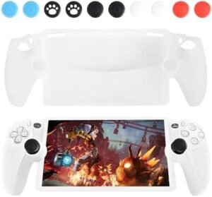 Cover for Playstation Portal Remote Player Case, Non-Slip Soft Silicone Protective Grip Protector Skin with 10 Thumb Joystick Caps Accessories – Transparent White