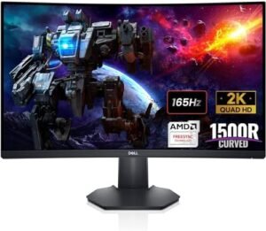 Dell 27 Curved Gaming Monitor – 27″ QHD (2560 x 1440) – 165Hz Refresh Rate – VA Panel – 1ms MPRT – 1500R Curved – 3000: 1-16.8 Million Colors – AMD FreeSync Premium – Low Blue Light – Flicker-free