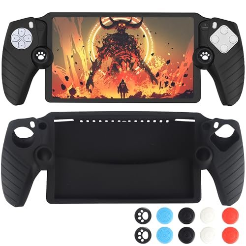 FantasDeck Cover Case for Playstation Portal Remote Player Accessories, Non-Slip Soft Silicone Protective Grip Protector Skin with 10 Thumb Joystick Caps – Black