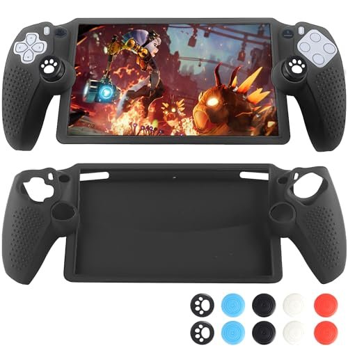 FantasDeck Protective Cover for Playstation Portal Case, Non-Slip Soft Silicone Grip Protector Skin with 10 Thumb Joystick Caps Accessories for PS Portal Remote Player -Black