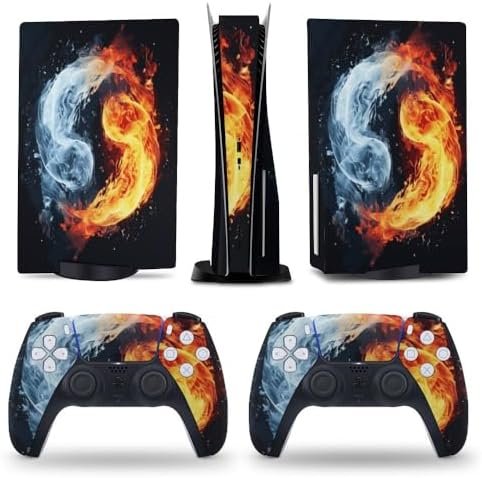 Fire Ice Yin Yang for PS5 Skin Console and Controller Accessories Cover Skins Anime Vinyl Cover Sticker Full Set for Playstation5 Disc Edition