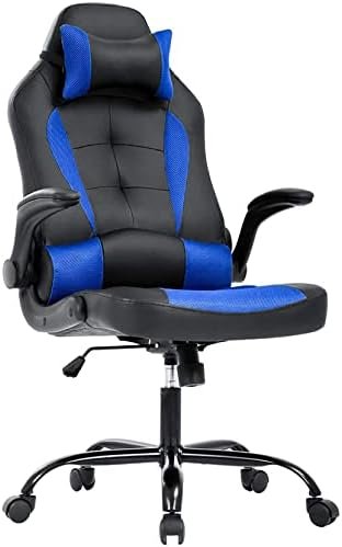 Gaming Chair Computer Desk Home Office Chairs Ergonomic PC E-Sport Video Game Chair with Lumbar Support and High Back PU Leather Recliner Chair for Gamer Student (Blue)