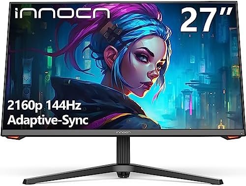 INNOCN 27G1V 27 Inch Monitor 4K 144Hz HDR400 PC Computer Gaming Monitor G-Sync Compatible, 1MS, USB Type-C, HDMI, DisPlayPort, Height Adjustable Stand, VESA Mountable, Machine Black