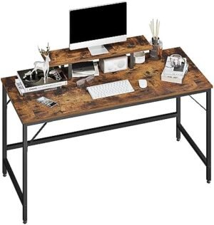 JOISCOPE Computer Desk with Monitor Stand, Study Desk for Home Office, Gaming Desk with Dual Monitor Stand Hutch, Wood and Metal, 55 inches(Vintage Oak Finish)