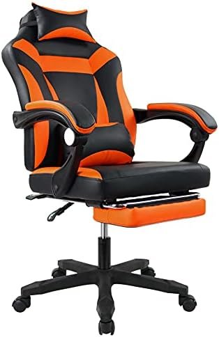 KKTONER Ergonomic Gaming Chair for E-Sport Racing Computer Swivel Height Adjustable with Armrest High Back Headrest and Lumbar Support (Orange)