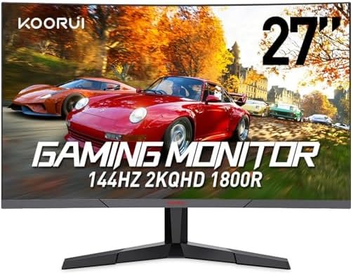 KOORUI 27 inch 144Hz 2K (2560X1440P) Curved Gaming Monitor 1ms,1800R, Freesync,3 Sides Frameless Computer Monitors,VESA Mountable