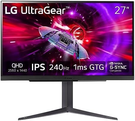 LG 27″ Ultragear QHD (2560×1440) Gaming Monitor, 240Hz, 1ms, VESA DisplayHDR 400