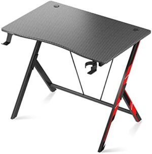 MOTPK Gaming Desk 31 inch, Small Gaming Desk for Kids, Gift Idea, PC Computer Desk, Home Office Desk Workstation with Carbon Fiber Surface, Gaming Table with Headphone Hook and Cup Holder