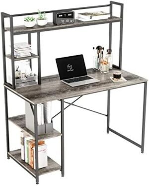 Nost & Host Easy to Assemble 47 Inch Computer Desk with Hutch and Bookshelf for Home Office Working and Sturdy Gaming, Rustic Brown