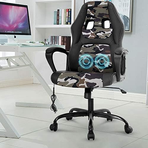 Office Chair Gaming Chair Desk Chair Ergonomic High Back Massage Computer Chair with Lumbar Support & Comfort Armrest PU Leather Rolling Task Racing PC Swivel Executive Chair for Men Women, Camo