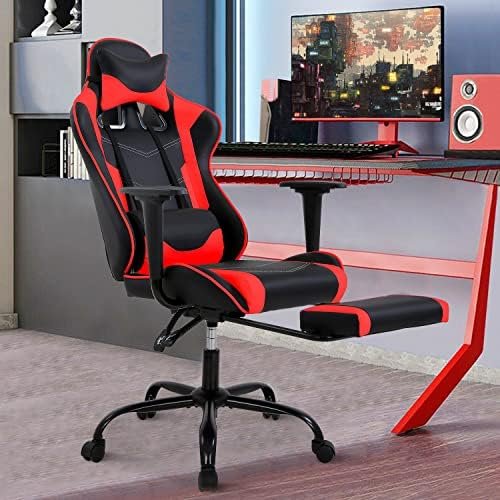 PC Computer Office Gaming Chairs for Adults, Gamer Chair Racer PU Leather Recliner w/Lumbar Support, Cheap Gaming Chair for Kids or Adults