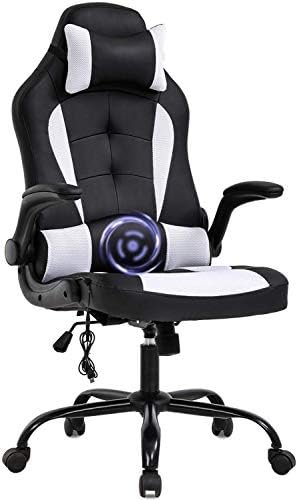 PC Gaming Chair Ergonomic Racing Heavy Duty Office Chair Video Game Chair, Massage Function Lumbar Support with Flip Up Arms & Headrest Nice Chic Desk Chair, Adjustable Best Home Office Chair – White