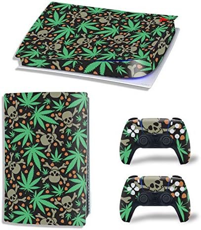 PS5 Console and Controller Skin Vinyl Sticker Decal Cover for Playstation 5 Digital Edition – Skull and Weeds