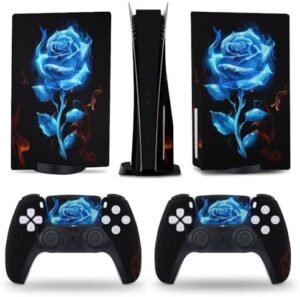 Rose Blue Flame Tiger Orange Art for PS5 Skin Console and Controller Accessories Cover Skins Anime Vinyl Cover Sticker Full Set for Playstation5 Disc Edition