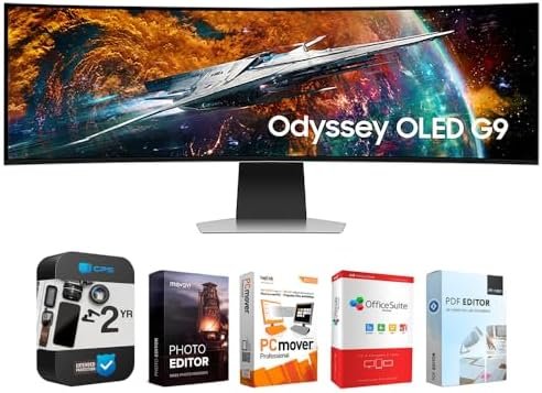 SAMSUNG 57″ Odyssey Neo G9 Dual 4K UHD Quantum Mini-LED Curved Gaming Monitor Bundle with Tech Smart USA Elite Suite 18 Standard Editing Software Bundle + 1 Year CPS Enhanced Protection Pack